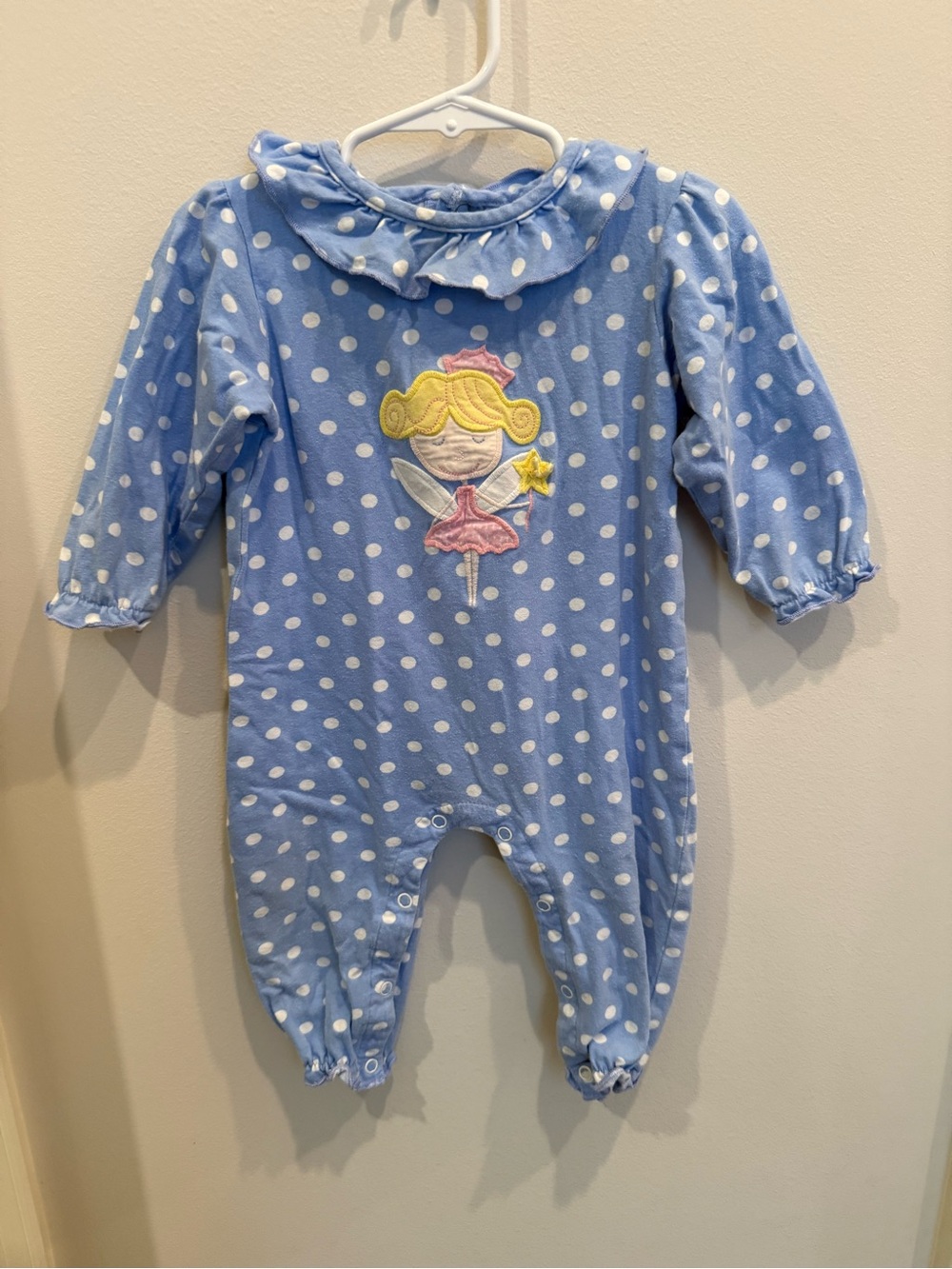 Bailey Boys Blue Polka Dot Fairy Appliqué Romper 18M
